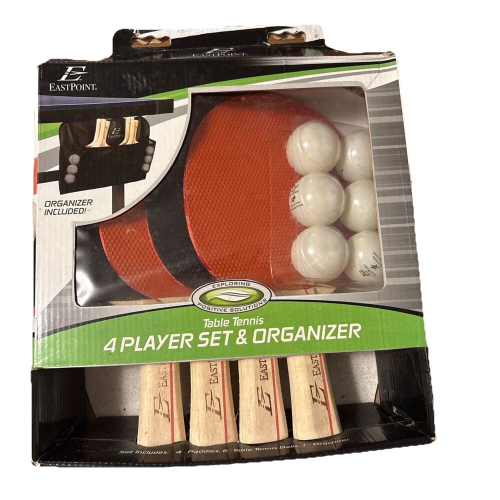 East Pointe Table Tennis Set For 4 Player Paddles + 6 Balls With Organizer